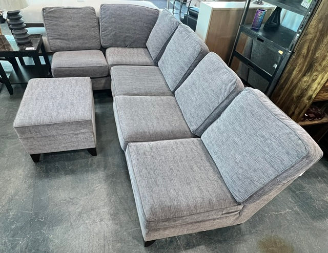 Grey Fabric Sectional with Ottoman (used)