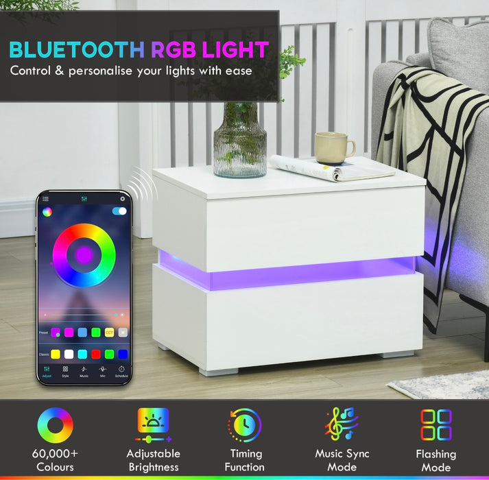 HOMCOM Modern Nightstand with 2 High Gloss Drawers RGB LED Lights (new)