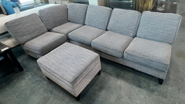 Grey Fabric Sectional with Ottoman (used)