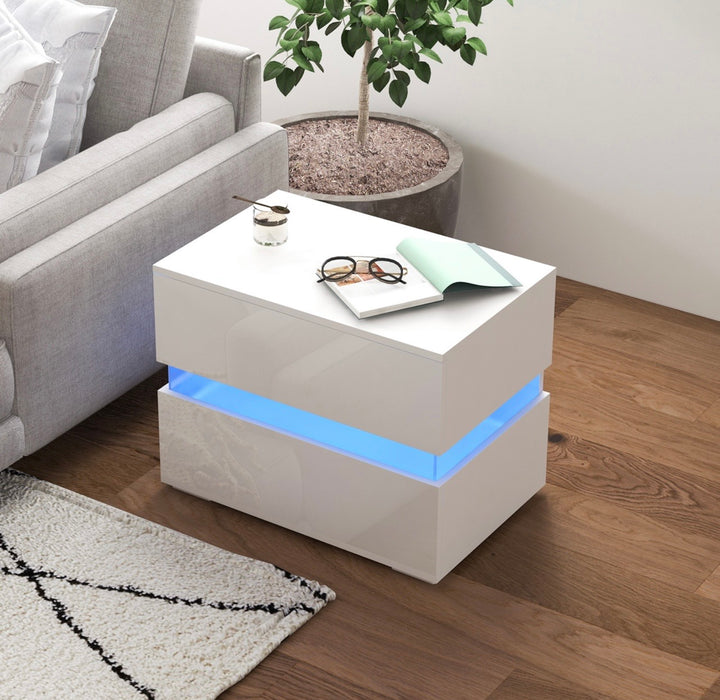 HOMCOM Modern Nightstand with 2 High Gloss Drawers RGB LED Lights (new)