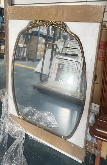 Mirrorize 25x40 Classic French Irregular Mirror with Antique Gold Finish Metal Frame (new)