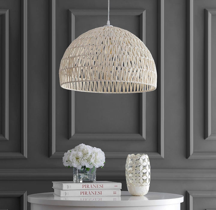 Jonathan Y Campana 20" 1-Light Bohemian Modern Woven Rattan/Iron LED Pendant (new)