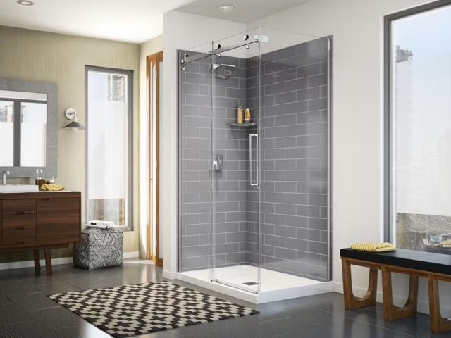 MAAX Utile 32 in. L x 80 in. H Single Side Shower Wall Panel in Metro Ash Grey