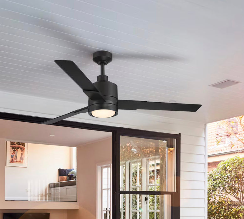 Home Decorators Collection Sulawesi Adjustable Size Indoor/Covered Outdoor Matte Black LED Ceiling Fan (new)