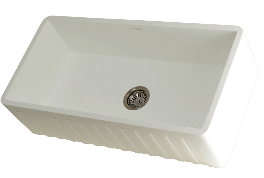 Arcticstone 36" Solid Surface White Stone Apron-Front Single Bowl Farmhouse Kitchen Sink , Matte White (New)