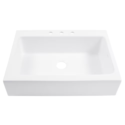 Sinkology Josephine White Fireclay 34" Single Bowl Quick-Fit Drop-In Farmhouse Kitchen Sink with 3 Holes (New)