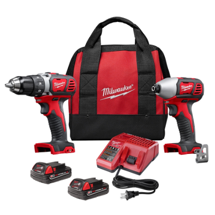 Milwaukee Tool M18 18V Cordless Drill Driver/Impact Driver Combo Kit w/ (2) 2Ah Batteries, Charger and Bag