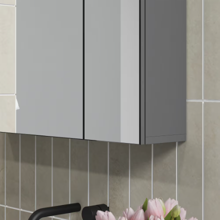 kleankin 27.6-inch Mirror Cabinet with Mirrored Doors, Adjustable Shelves in Grey (New)