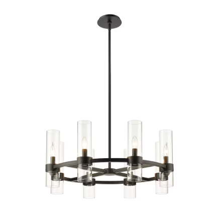 Z-Lite Datus 8 Light Chandelier in Matte Black with Clear Glass Shades