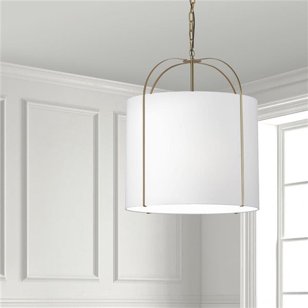 Dainolite Quincy 3-Light Gold Pendant - White Shade (New)