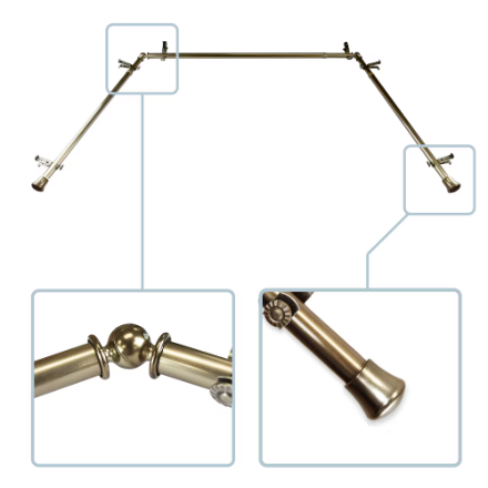 Rod Desyn 13/16" Dia Bay Window curtain rod, Adjustable 20"-36", 38"-72" - Antique Brass