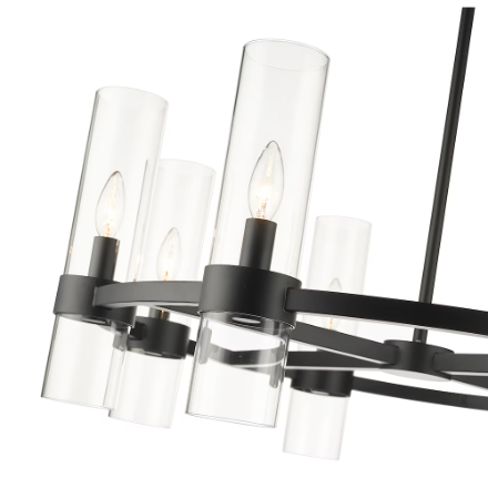 Z-Lite Datus 8 Light Chandelier in Matte Black with Clear Glass Shades
