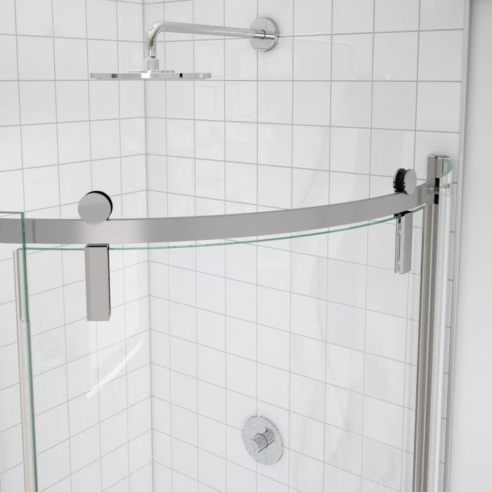 MAAX Outback Round 36W x 36L x 75.6H Frameless Sliding Shower Door, Left Hand Opening in Chrome & Clear Glass (New)