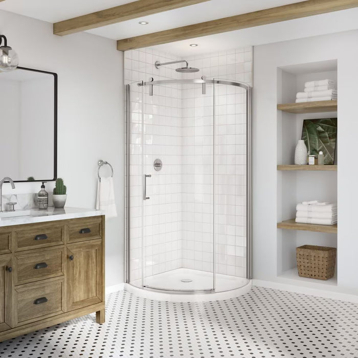 MAAX Outback Round 36W x 36L x 75.6H Frameless Sliding Shower Door, Left Hand Opening in Chrome & Clear Glass (New)