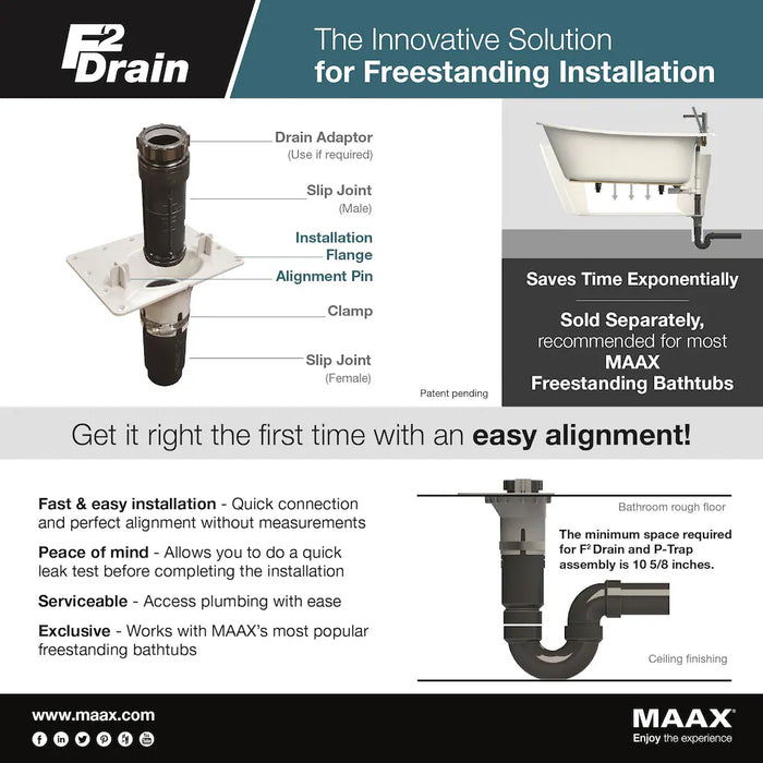 MAAX F2 Drain kit in ABS for Freestanding Bathtub Installation (NEW)