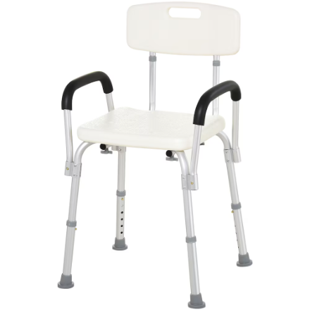 HOMCOM Adjustable Shower Chair with Arm Backrest in White (New)