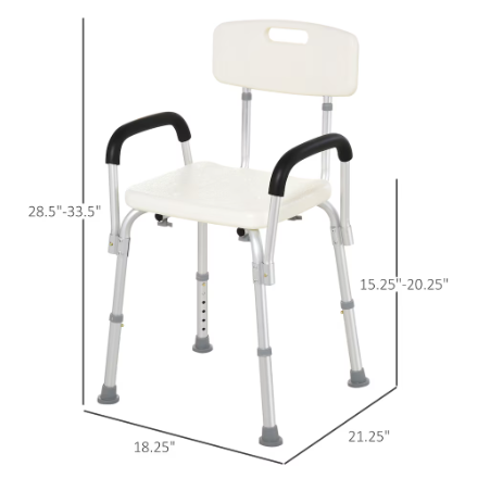HOMCOM Adjustable Shower Chair with Arm Backrest in White (New)