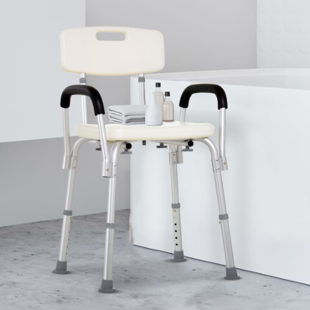 HOMCOM Adjustable Shower Chair with Arm Backrest in White (New)