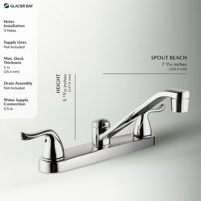 Constructor 2-Handle Standard Kitchen Faucet in Chrome, Valve & Deck Plate Included (Used)