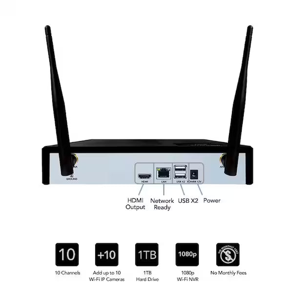 Night Owl 10-Channel 1080P 1TB NVR Security Camera System with 4 AC Wireless Bullet Spotlight Cameras (new)