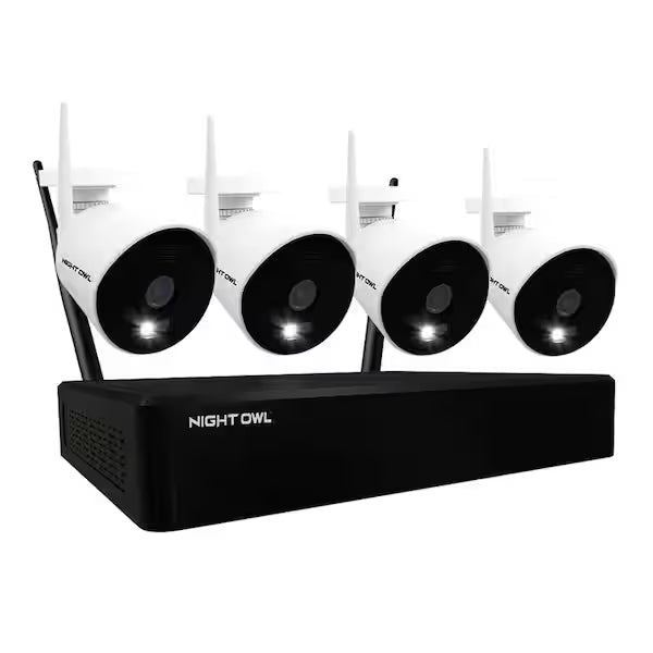 Night Owl 10-Channel 1080P 1TB NVR Security Camera System with 4 AC Wireless Bullet Spotlight Cameras (new)