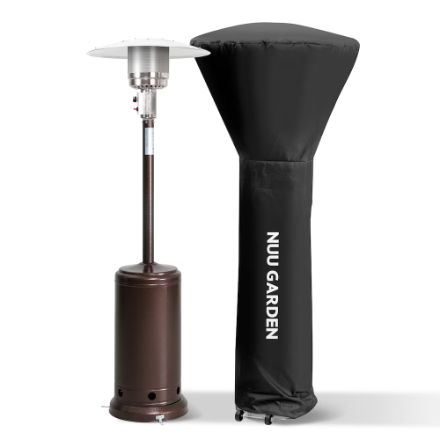 Nuu Garden 46,000 BTU Iron Brown Propane Gas Patio Heater with Wheels and Cover