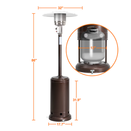 Nuu Garden 46,000 BTU Iron Brown Propane Gas Patio Heater with Wheels and Cover