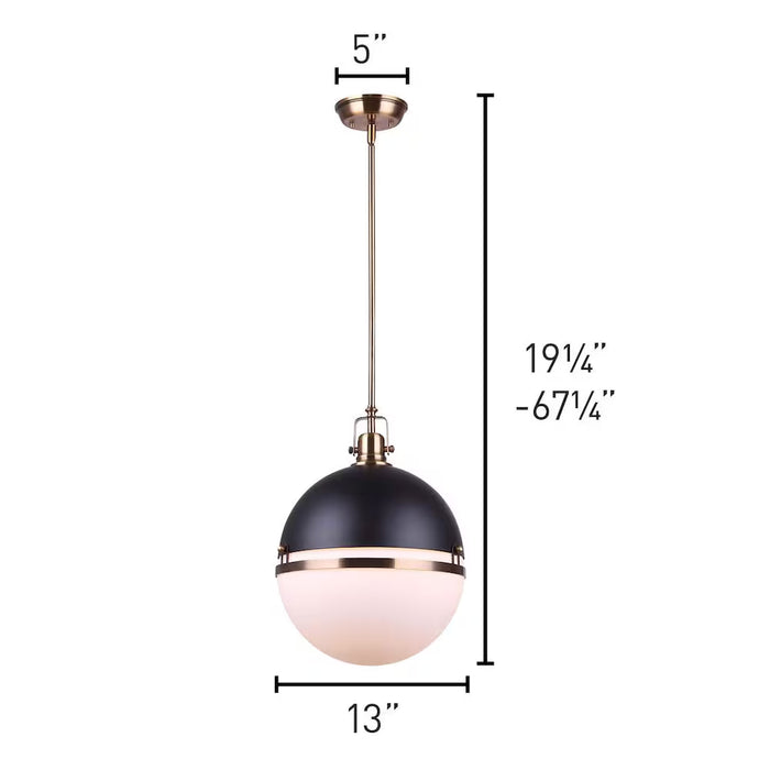Canarm Nyla 1-Light Matte Black and Gold Pendant with Opal Glass (NEW)
