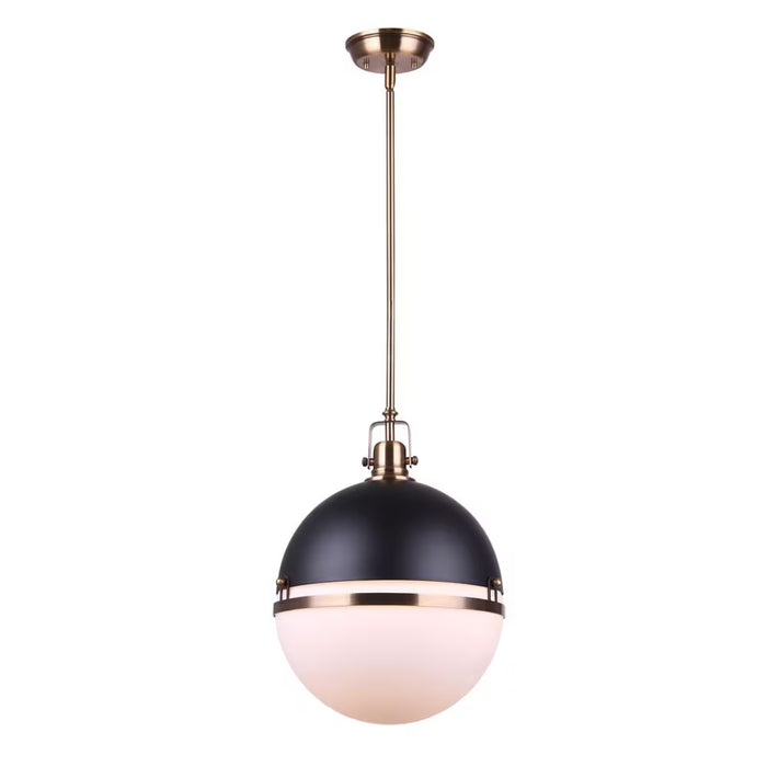 Canarm Nyla 1-Light Matte Black and Gold Pendant with Opal Glass (NEW)