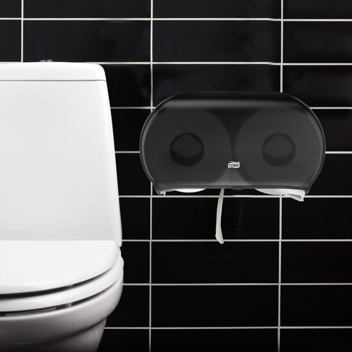 Tork Twin Jumbo Bath Tissue Roll Dispenser - Smoke Grey