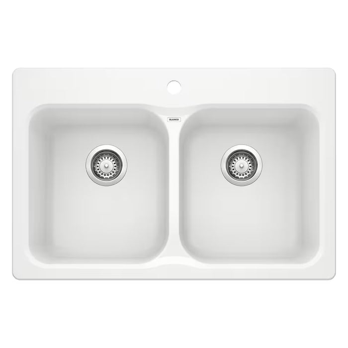 Blanco VISION SILGRANIT 31 in. 50/50 Double Bowl Drop-In/Undermount Kitchen Sink - White (new)