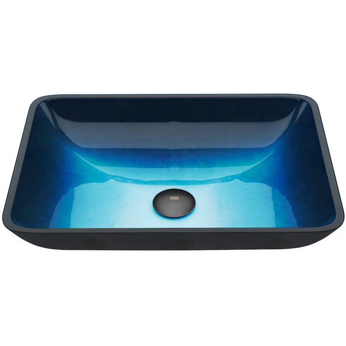 VIGO Donatello 18"L x 13"W x 4"H Turquoise Glass Rectangular Vessel Bathroom Sink in Blue