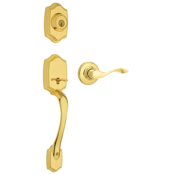 Weiser Elements Brentwood x Belmont Polished Brass Exterior Door Handle Set/Entry Door Lock with Key (NEW)
