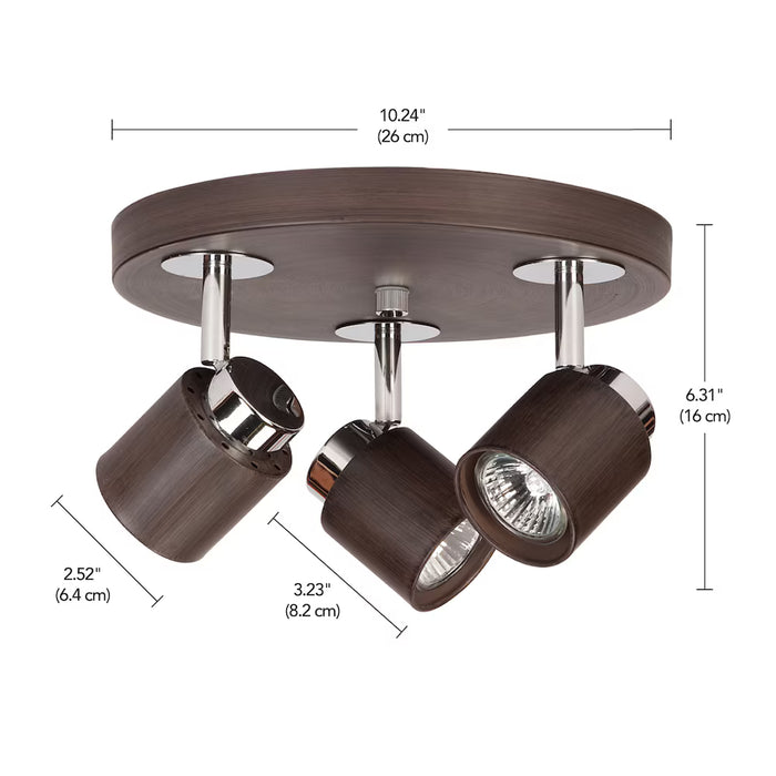 Sniderman 10-inch 3-Light LED Dimmable Dark Wood-Toned Fixed Round Track Lighting Kit with Adjustable Heads (New)