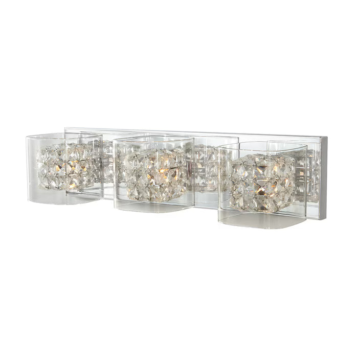 Home Decorators Collection Weschler 22-inch Halogen 3-Light Chrome Glam Crystal Bathroom Vanity Light with Cube Clear Glass
