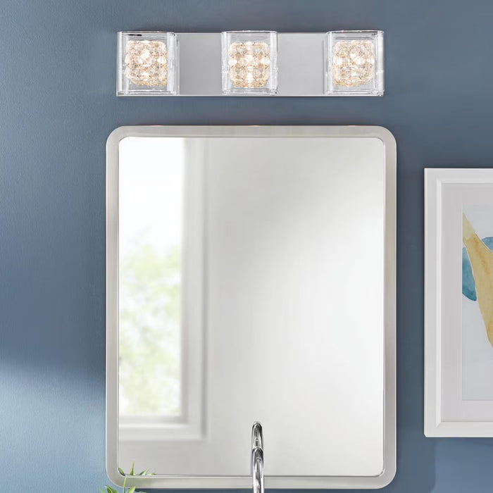 Home Decorators Collection Weschler 22-inch Halogen 3-Light Chrome Glam Crystal Bathroom Vanity Light with Cube Clear Glass