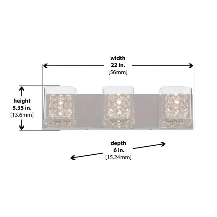 Home Decorators Collection Weschler 22-inch Halogen 3-Light Chrome Glam Crystal Bathroom Vanity Light with Cube Clear Glass