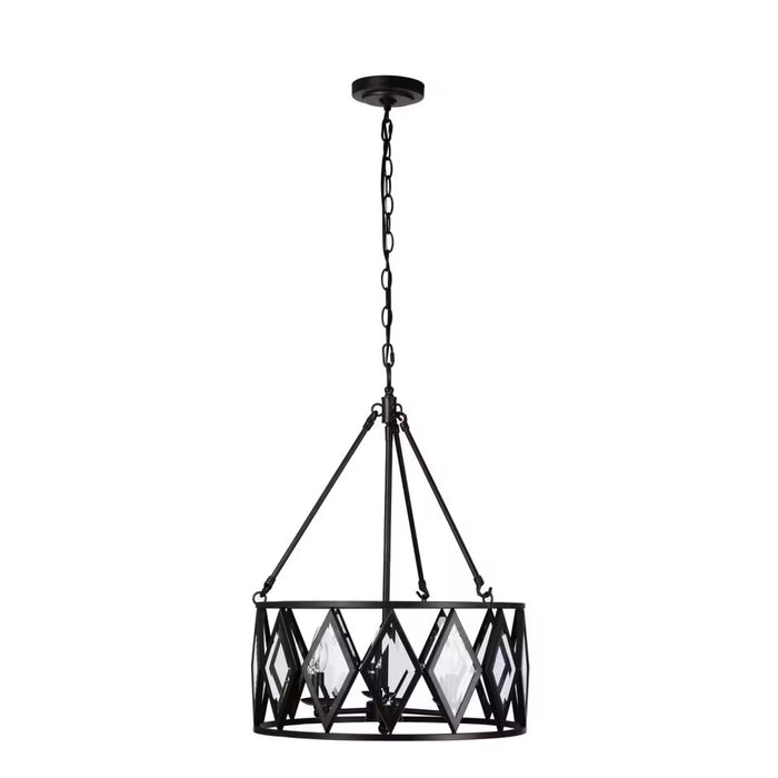 Home Decorators Collection Maria Diamond 3-Light 60W Bronze Pendant with Beveled Glass Accented Shade