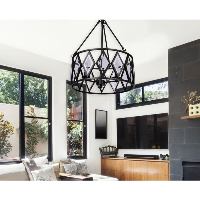 Home Decorators Collection Maria Diamond 3-Light 60W Bronze Pendant with Beveled Glass Accented Shade