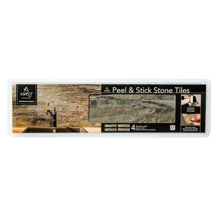 Aspect Weathered Quartz - 4-Piece - 5.9"" x 23.6"" Peel and Stick Stone Backsplash Tile (NEW)