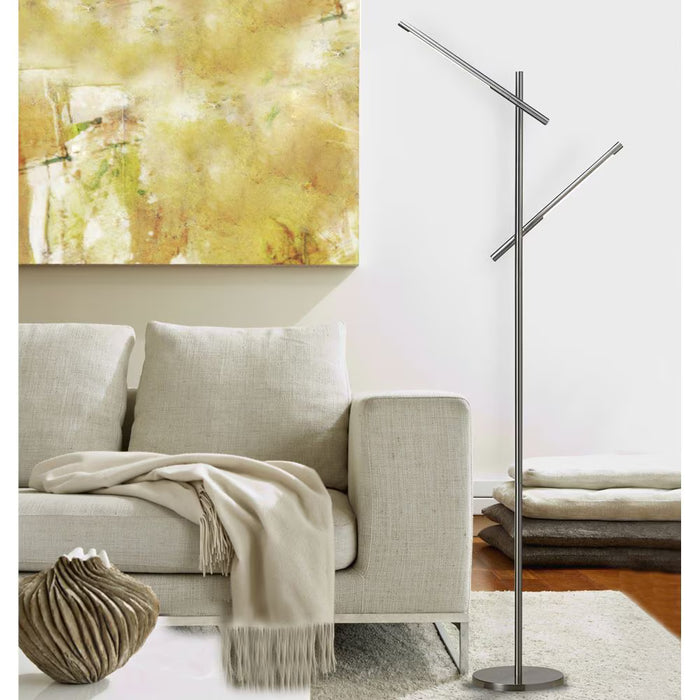 60.75-inch H 2-Light Integrated LED Dimmable Brushed Nickel Tree Floor Lamp (New)