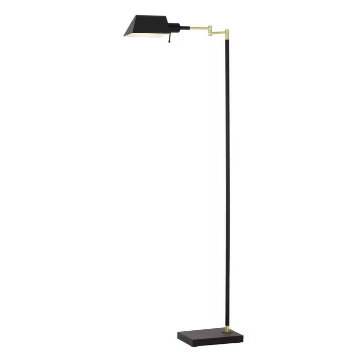 58-inch H 1-Light Black and Antique Brass Floor Lamp with Adjustable Swing Arm and Rotary Switch