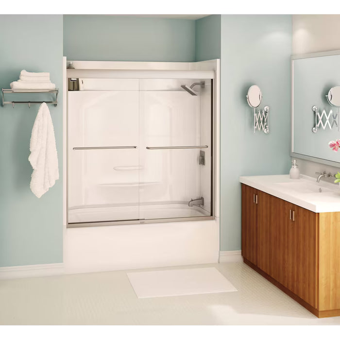 MAAX Tonik 55 to 59 in. W x 57 in. H Semi-Frameless ByPass Sliding Bathtub Door in Brushed Nickel with Clear Tempered Glass