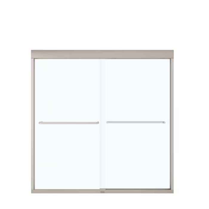 MAAX Tonik 55 to 59 in. W x 57 in. H Semi-Frameless ByPass Sliding Bathtub Door in Brushed Nickel with Clear Tempered Glass