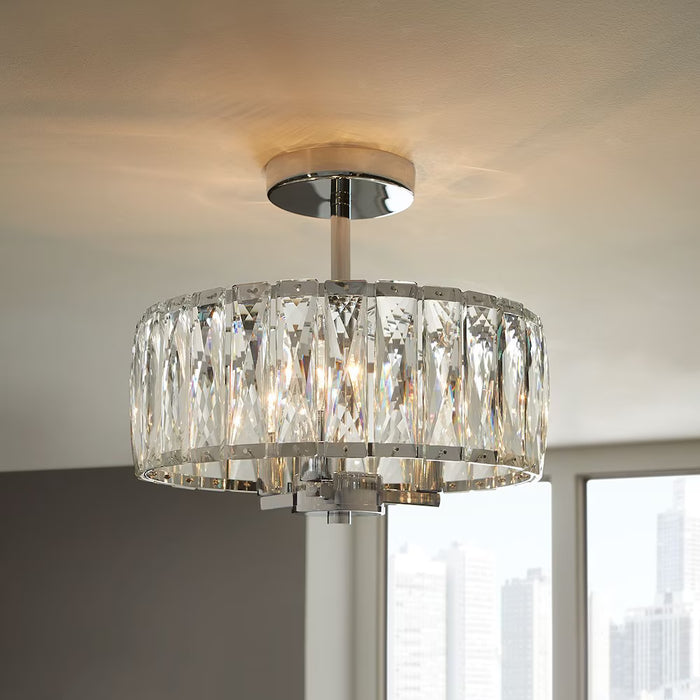 Home Decorators Collection 3-Light Chrome Semi-Flushmount Ceiling Light with Geometric-Cut Crystal Shade