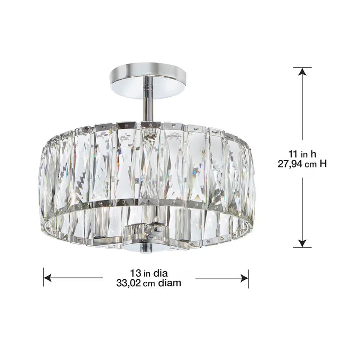 Home Decorators Collection 3-Light Chrome Semi-Flushmount Ceiling Light with Geometric-Cut Crystal Shade