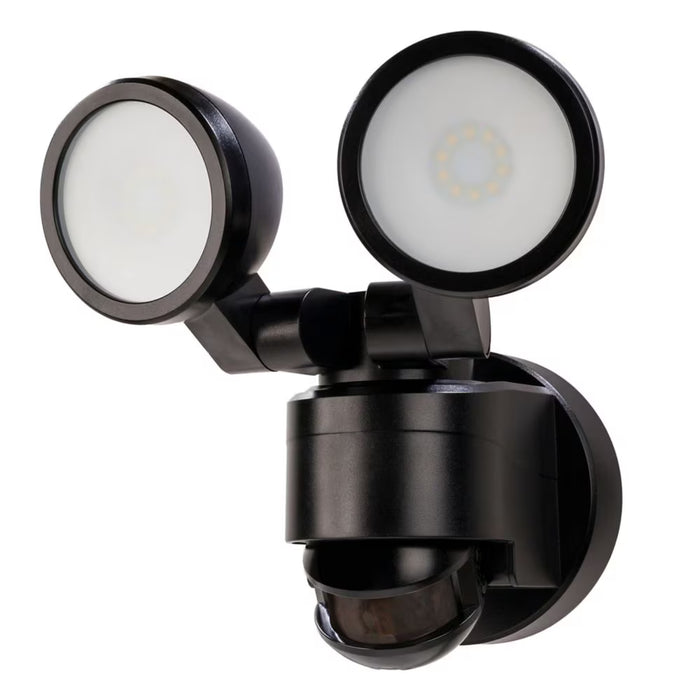 Defiant 180 Degree Motion Activated Outdoor Integrated LED Twin Head Flood Light in Black