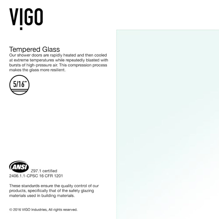 VIGO Rialto 34 in. W x 58 in. H Frameless Hinged Bathtub Door in Chrome with Clear Glass and Handle (new)