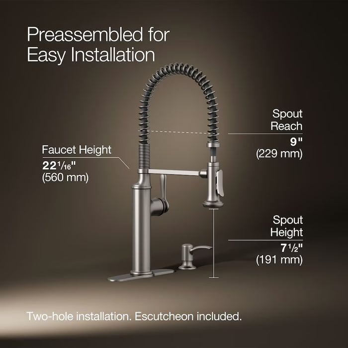 KOHLER Sous Pro-Style Single-Handle Pull-Down Sprayer Kitchen Faucet in Vibrant Stainless