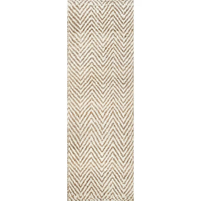 Jaunius Chevron Handmade Flatweave Jute Off-White Area Rug - Rug Size Runner 2'6" x 12' (NEW)